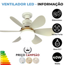 Ventilador de Teto 40W Lâmpada 3 Cores E27 Silencioso Bivolt 2 em 1 Campeão®